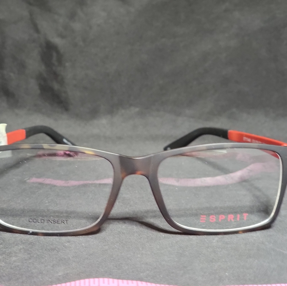Esprit Men’s Eyeglass Frames Tortoise / Red Rectangle Frames Only NEW w/ Case